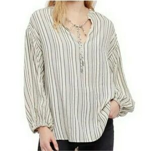 Free People Womens Bishop Sleeves Striped Tunic‎ Blouse Size Medium striped